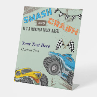 Monster Trucks Jungen-Geburtstagsfeier Ihr Text hi Sockelschild