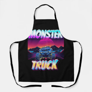 Monster Trucks Lover Retro Vaporwave Style Mountai Schürze
