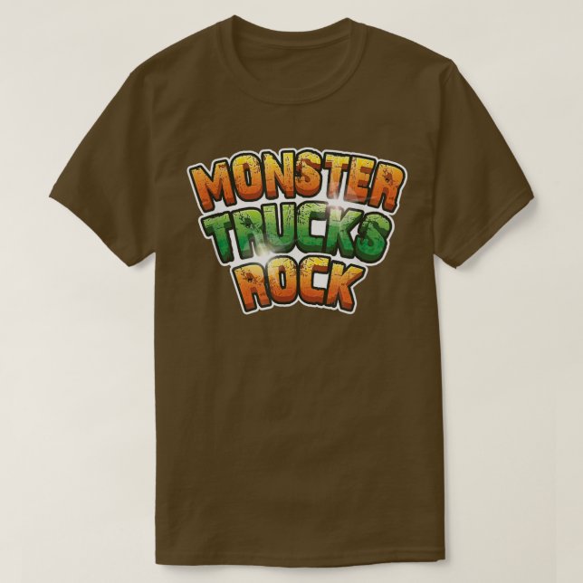 Monster Trucks Rock - Grüner und orangefarbener Ro T-Shirt (Design vorne)