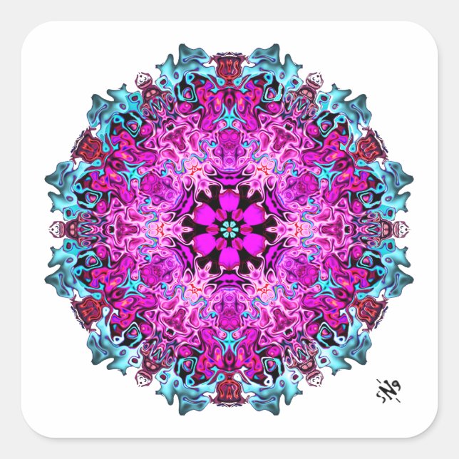 Monster und eine Blume (abstraktes Muster) v1.1 Quadratischer Aufkleber (Vorderseite)