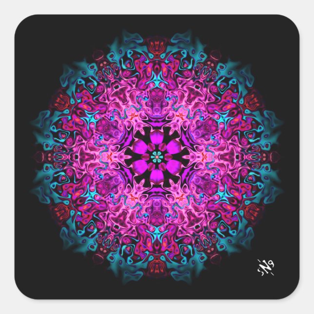 Monster und eine Blume (abstraktes Muster) v1 Quadratischer Aufkleber (Vorderseite)