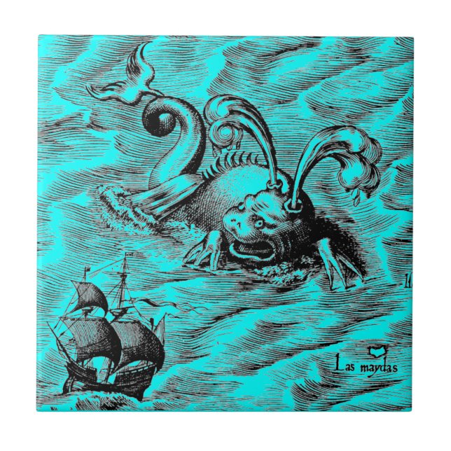 Monster und Segelschiff der Arktis Fliese (Vorderseite)