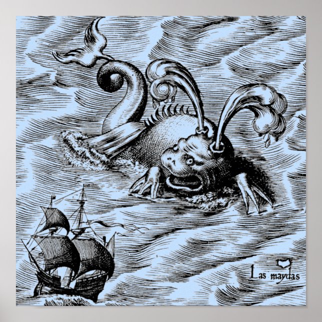 Monster und Segelschiff der Arktis Poster (Vorne)