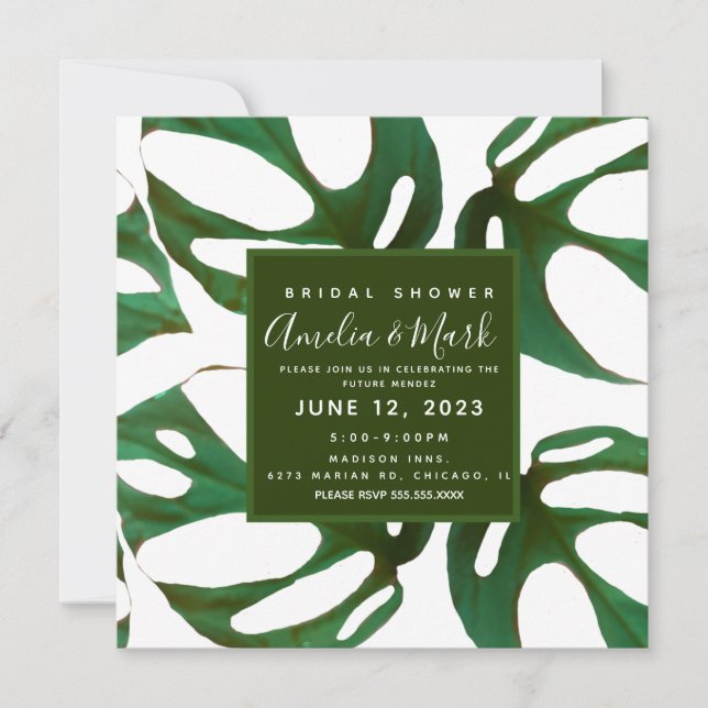 Monstera Adansonii Leaf Brautparty Green Einladung (Vorderseite)