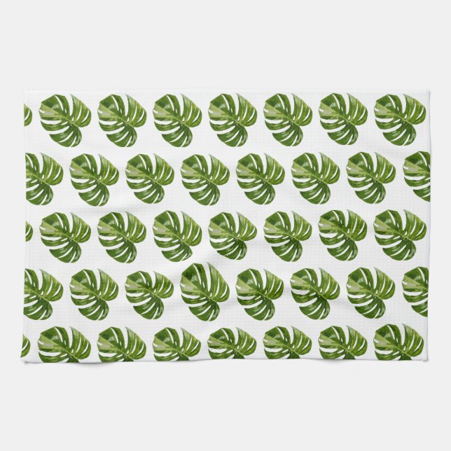 Monstera Albo Tropical Kitchen Decor Geschirrtuch (Horizontal)