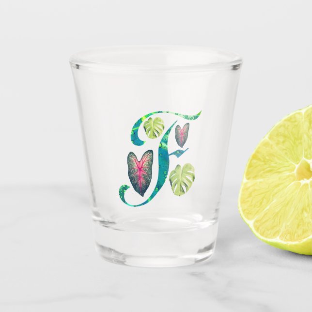 Monstera Alphabet "F" Schnapsglas (Vorderseite)