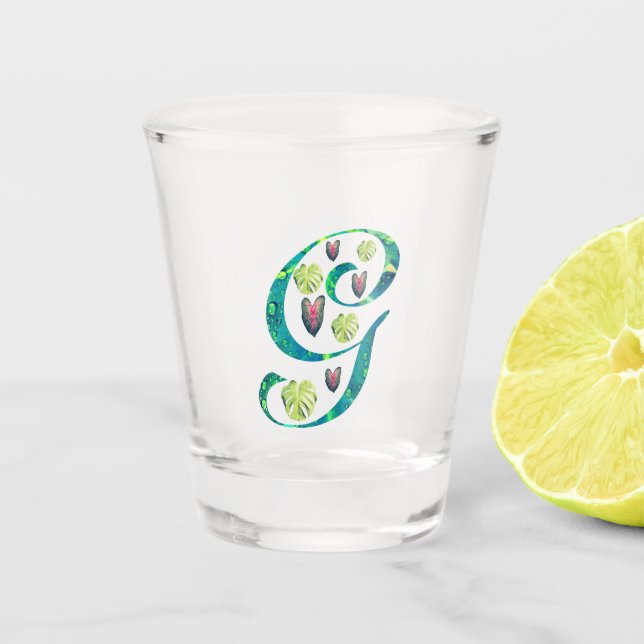 Monstera Alphabet "G" Schnapsglas (Vorderseite)