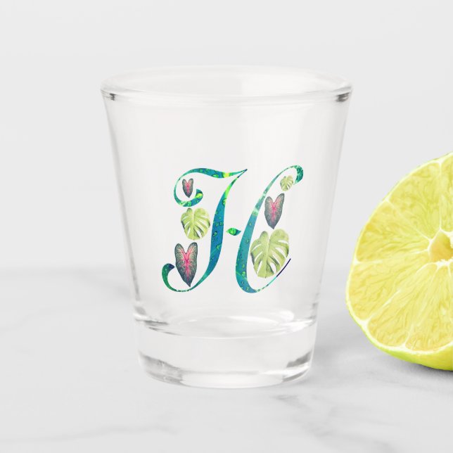 Monstera Alphabet "H" Schnapsglas (Vorderseite)