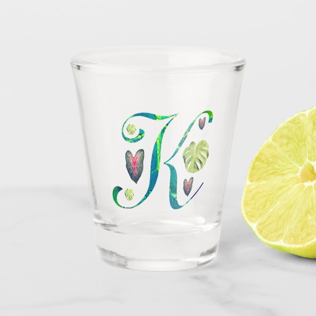 Monstera Alphabet "K" Schnapsglas (Vorderseite)