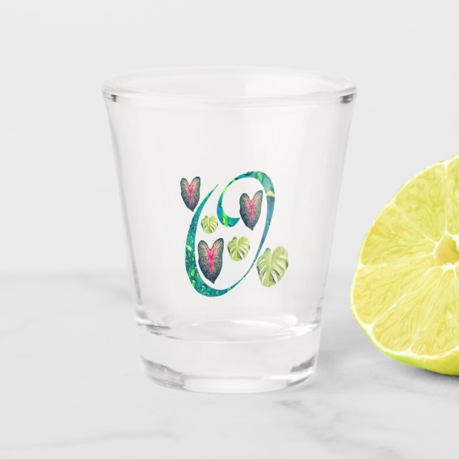 Monstera Alphabet "O" Schnapsglas (Vorderseite)
