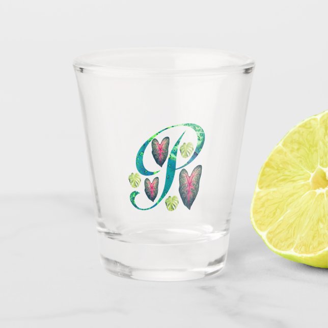 Monstera Alphabet "P" Schnapsglas (Vorderseite)