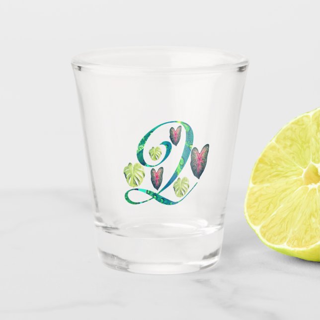 Monstera-Alphabet "Q" Schnapsglas (Vorderseite)