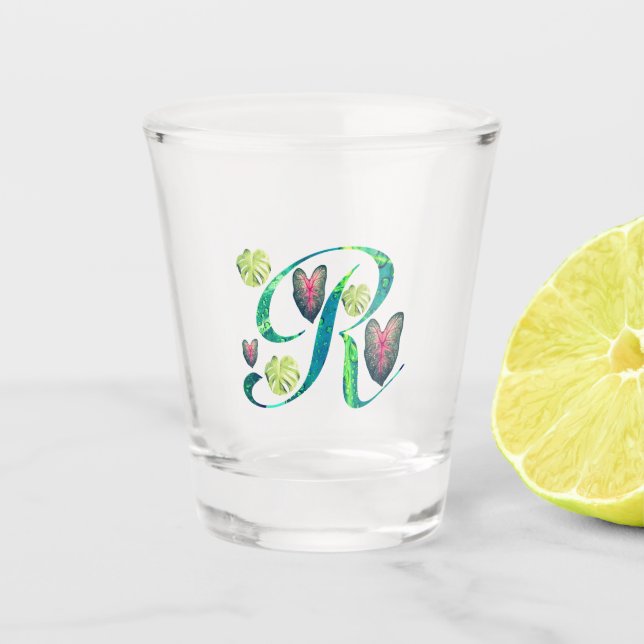 Monstera Alphabet "R" Schnapsglas (Vorderseite)