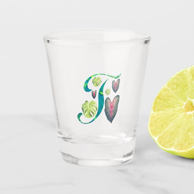 Monstera Alphabet "T" Schnapsglas (Vorderseite)