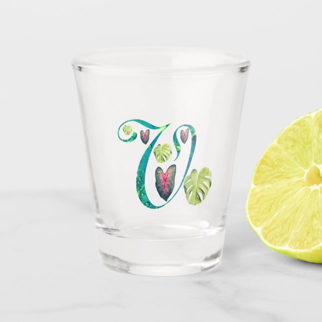 Monstera Alphabet "V" Schnapsglas (Vorderseite)