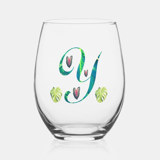 Monstera Alphabet "Y" Weinglas Ohne Stiel (Vorderseite)