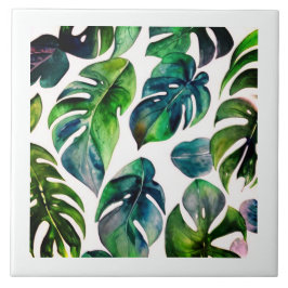 Monstera Aquarell mit Rahmen Fliese