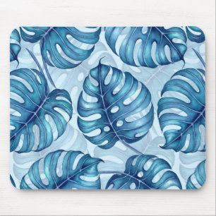 Monstera Aquarellmuster blau Mousepad