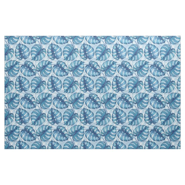 Monstera Aquarellmuster blau Stoff (Fat Quarter (45,7 x 55,9 cm))