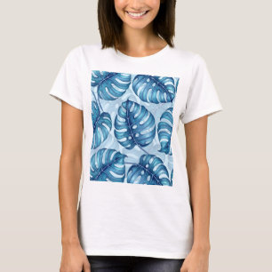 Monstera Aquarellmuster blau T-Shirt
