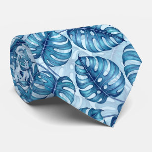 Monstera Aquarellmuster Blaue Halsbinde Krawatte