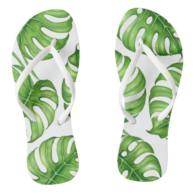 Monstera Aquarellmuster Flip Flops (Fußbett)