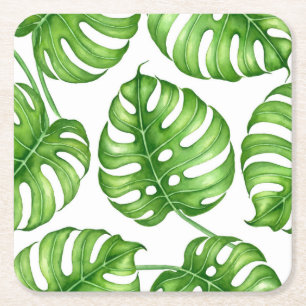 Monstera Aquarellmuster Rechteckiger Pappuntersetzer