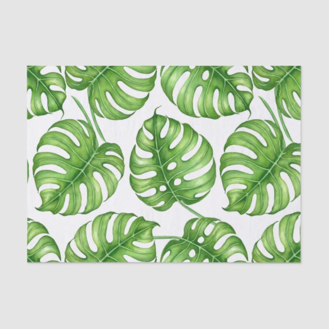 Monstera Aquarellmuster Seidenpapier (Vorderseite)