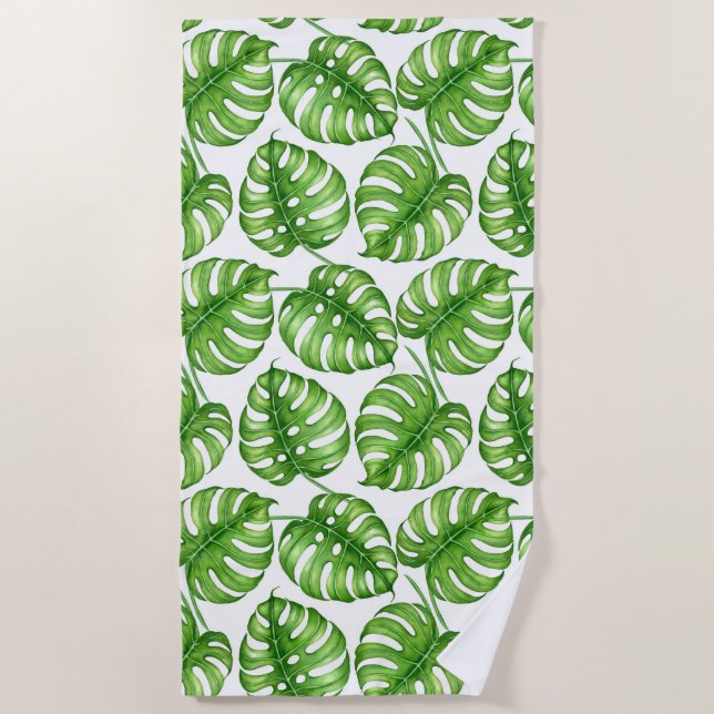 Monstera Aquarellmuster Strandtuch (Vorderseite)