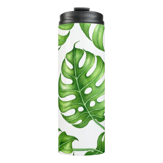 Monstera Aquarellmuster Thermosbecher (Vorderseite)