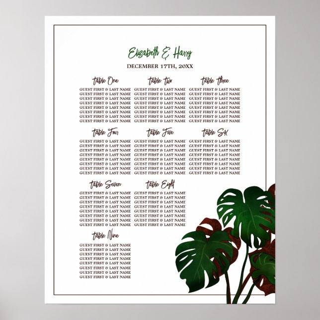 Monstera Beach Hochzeitskarte Poster (Vorne)