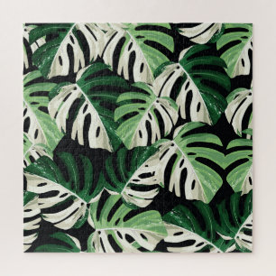 Monstera-Blatt Exotisches Schwarz Muster Puzzle
