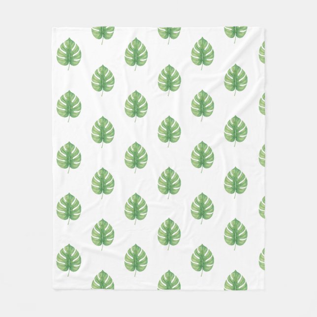 Monstera-Blatt-Grün-Design.  Fleecedecke (Vorderseite)
