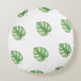 Monstera-Blatt-Grün-Design. Rundes Kissen