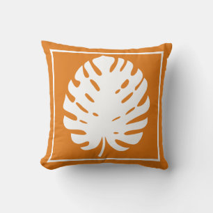 Monstera-Blatt Orange Weiß Coastal Modern Nautical Kissen