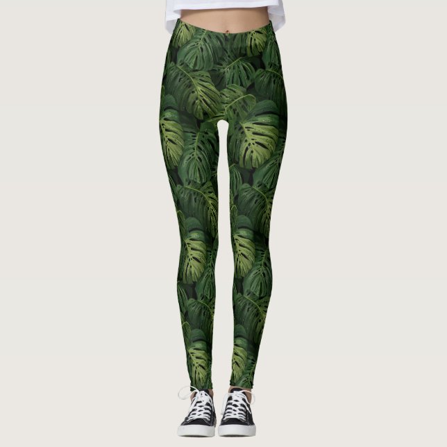 Monstera-Blatt Tropisches Muster Leggings (Vorderseite)