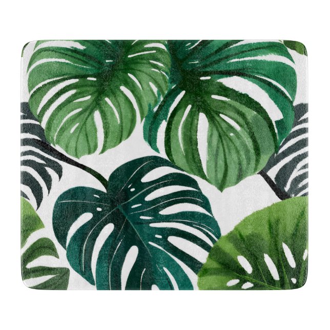 Monstera-Blätter Aquarell Moderne Botanik Schneidebrett (Vorderseite)