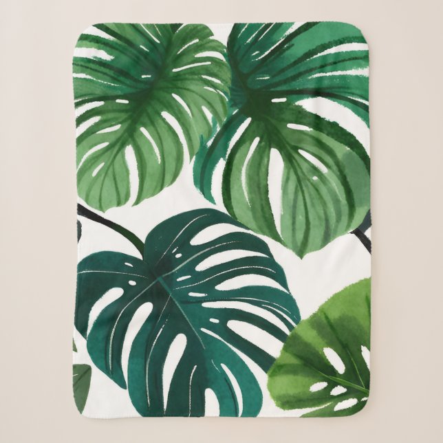 Monstera-Blätter Aquarell Moderne Botanik Sherpadecke (Vorderseite)
