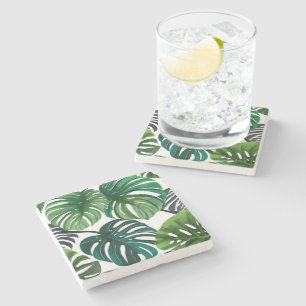 Monstera-Blätter Aquarell Moderne Botanik Steinuntersetzer