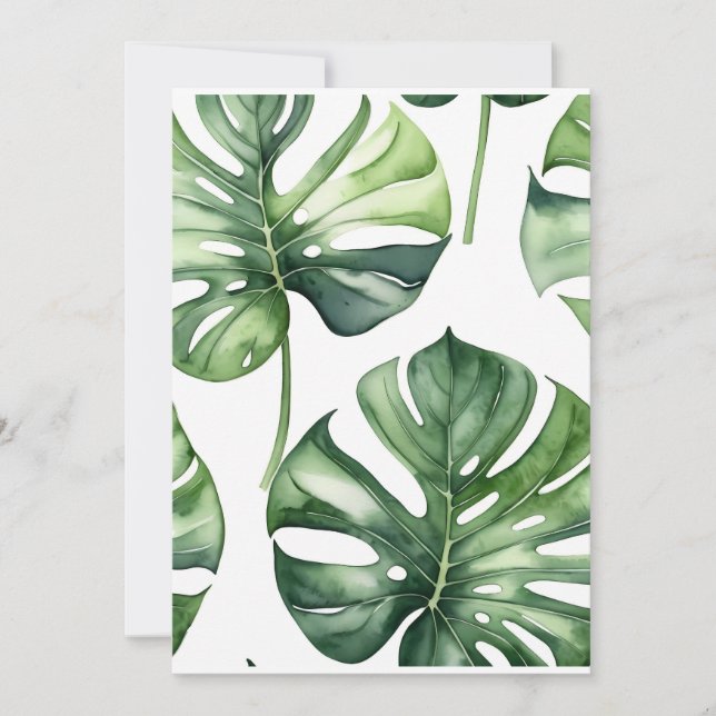 Monstera Blätter Aquarellmalerei Einladung (Vorderseite)