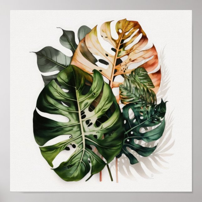 Monstera Blätter Art Print Poster (Vorne)