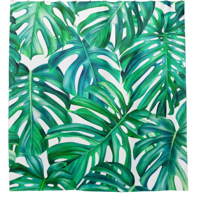 Monstera Blätter auf abgeschiedenem Hintergrund, A Duschvorhang (Vorderseite)