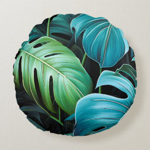 Monstera-Blätter Botanische Tropische Dschungel-Bl Rundes Kissen