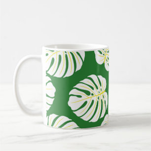 Monstera-Blätter, dunkelgrün vintage. Kaffeetasse