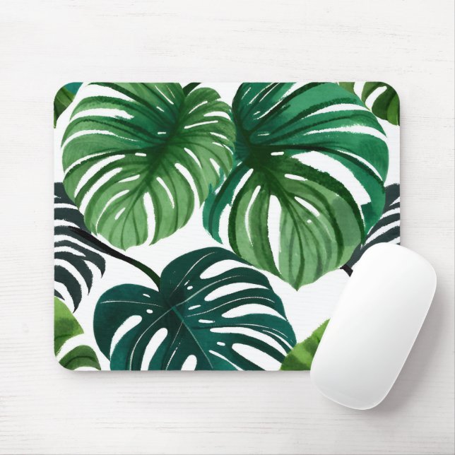 Monstera-Blätter | Einfache moderne Wasserfarbe Mousepad (Mit Mouse)