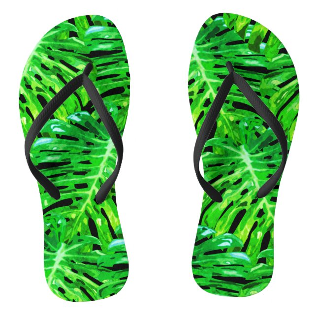 Monstera Blätter Flip Flops Green (Fußbett)
