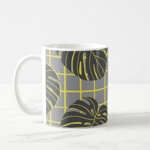 Monstera-Blätter: Gelb-Grau Modernes Abstrakt Kaffeetasse