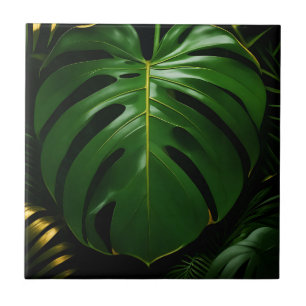 Monstera Blätter Gold Jungle Glamour Fliese