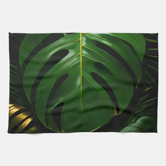 Monstera Blätter Gold Jungle Glamour Geschirrtuch (Horizontal)
