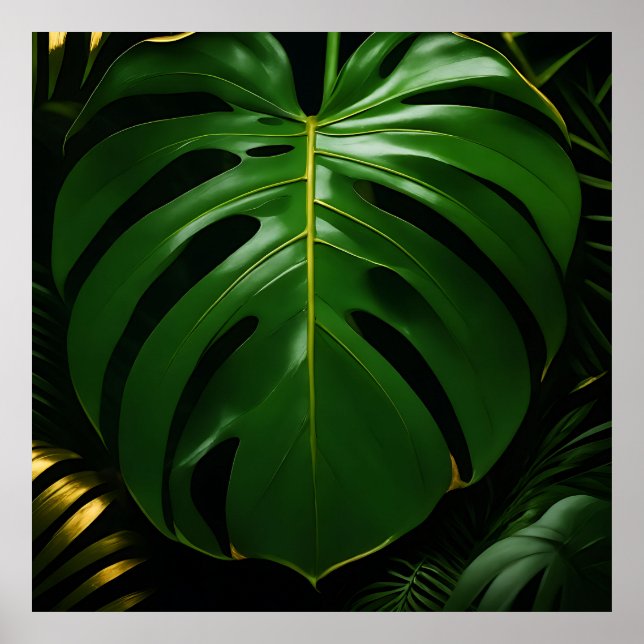 Monstera Blätter Gold Jungle Glamour Poster (Vorne)